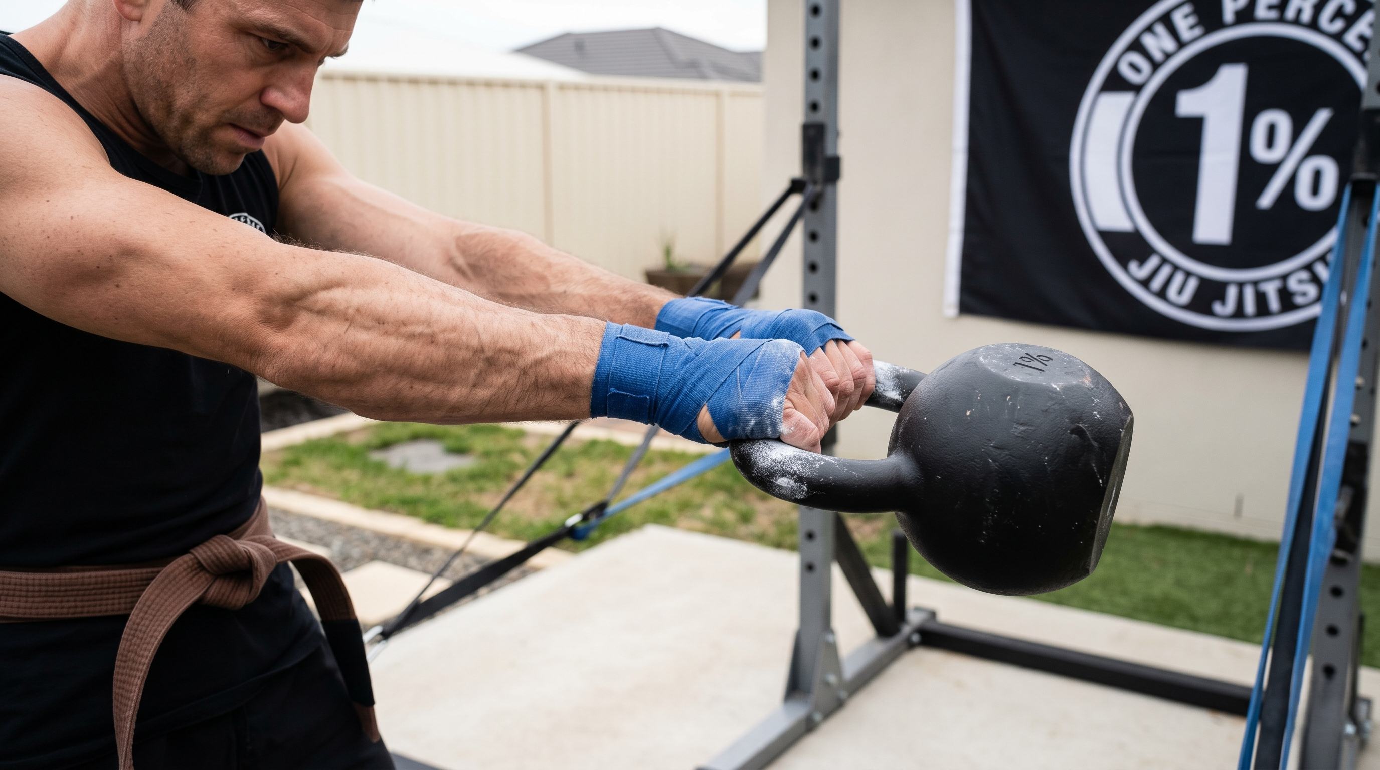 Kettlebell swings for BJJ strength training off the mats