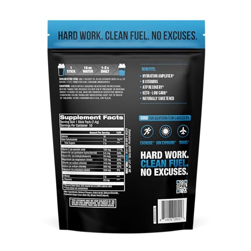 Jocko Fuel Packets Low Sugar - Hydration Amplifier Packets for Recovery, Dehydration, & Exercise - with Vitamins B6, B12 & C (16 Packets) Lemon Lime