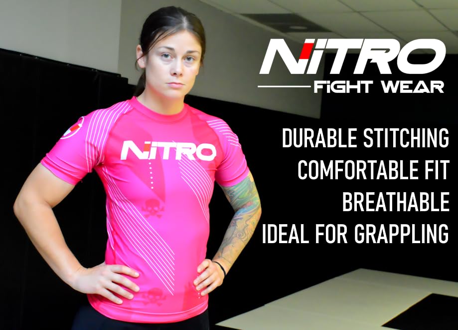 Women's BJJ Rash Guard - Pink - Short Sleeve Brazilian Jiu Jitsu Grappling Rashguard Womens