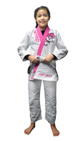Girls Kids Premium BJJ Gi - FREE WHITE BELT - Pink Lapel - Lightweight - Monkey - Brazilian Jiu Jitsu Girl's Uniform