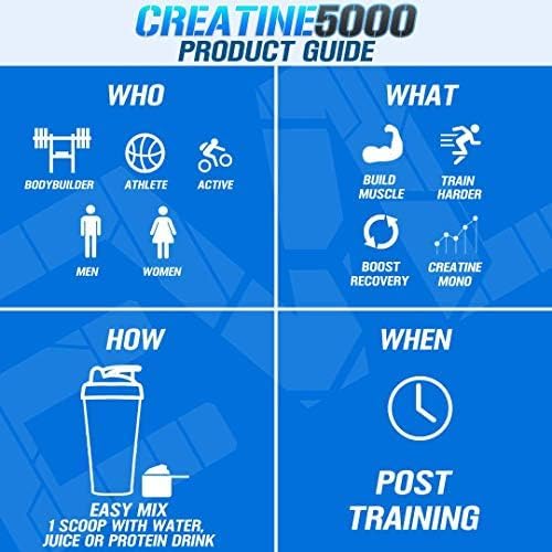 Evlution Nutrition Creatine 5000 - Supports Faster Recovery, Lean Muscle Growth & Performance - Pre & Post Workout Powder - 5000mg Pure Creatine Monohydrate Per Serving - 60 Servings - Unflavored