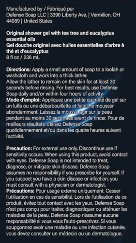 Defense Soap Tea Tree Body Wash | All Natural Organic Shower Soap for Athletes | Odor Control & Skin Fungal Protection for Sports, Post Workout & Recovery - 32 oz