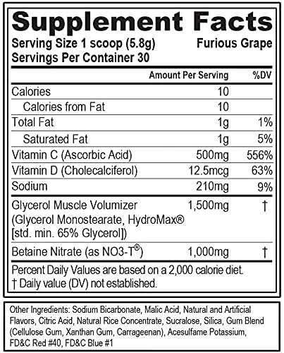 EVL PumpMode Nitric Oxide Supplement - Nitric Oxide Booster Pump Pre Workout Powder with Glycerol and Betaine for Muscle Recovery Growth and Endurance - Stim Free Pre Workout Drink (Furious Grape)