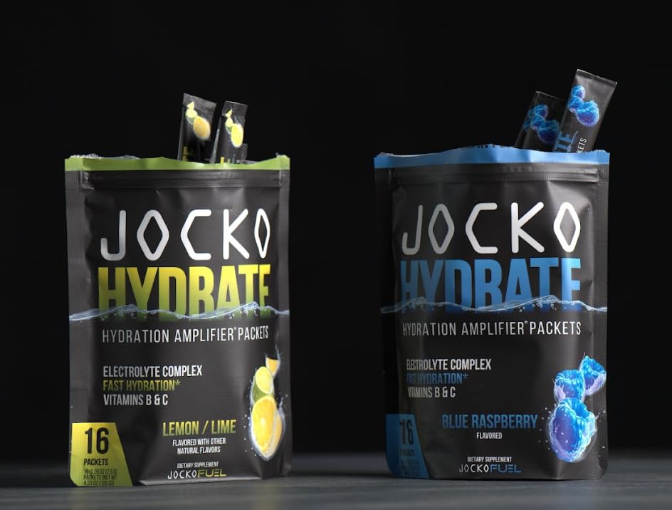 Jocko Fuel Packets Low Sugar - Hydration Amplifier Packets for Recovery, Dehydration, & Exercise - with Vitamins B6, B12 & C (16 Packets) Lemon Lime