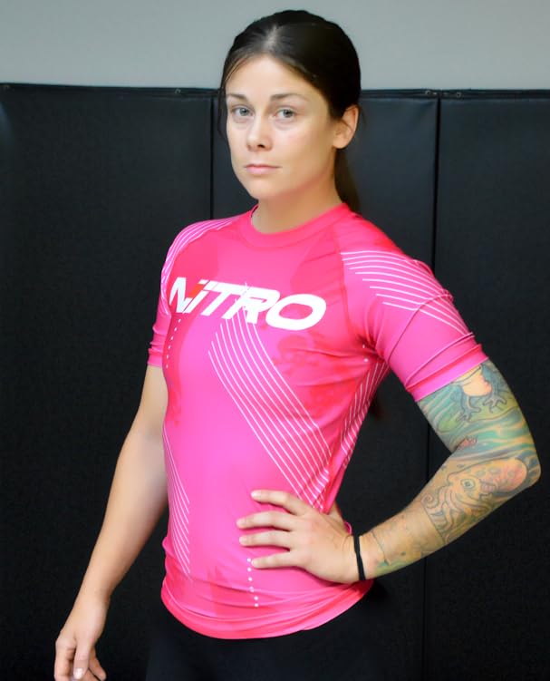 Women's BJJ Rash Guard - Pink - Short Sleeve Brazilian Jiu Jitsu Grappling Rashguard Womens