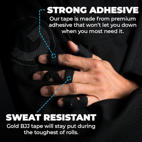 Gold BJJ Jiu Jitsu Tape - Strong Athletic Finger Tape, 1/2" x 30' - Protect Fingers and Toes in MMA, Judo, Wrestling, Martial Arts, Rock Climbing