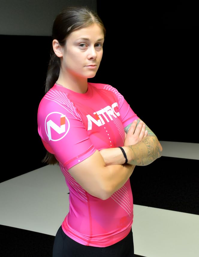 Women's BJJ Rash Guard - Pink - Short Sleeve Brazilian Jiu Jitsu Grappling Rashguard Womens