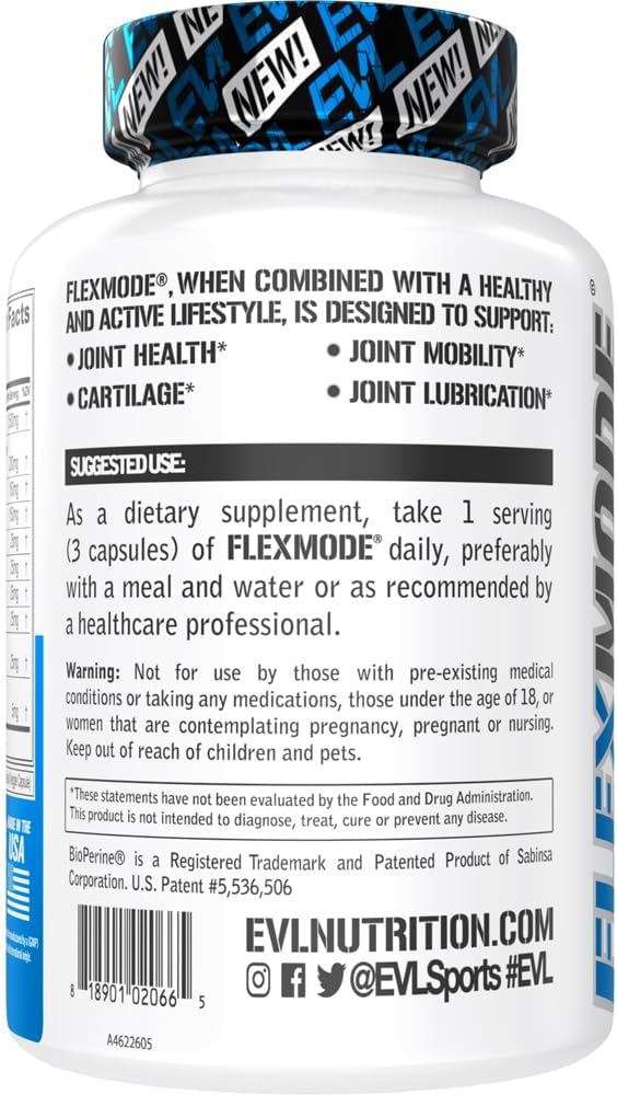 Evlution High Absorption Joint Support Supplement FLEXMODE Joint Supplement with Advanced Joint Vitamins Including Glucosamine Chondroitin MSM Boswellia and Hyaluronic Acid - 30 Servings