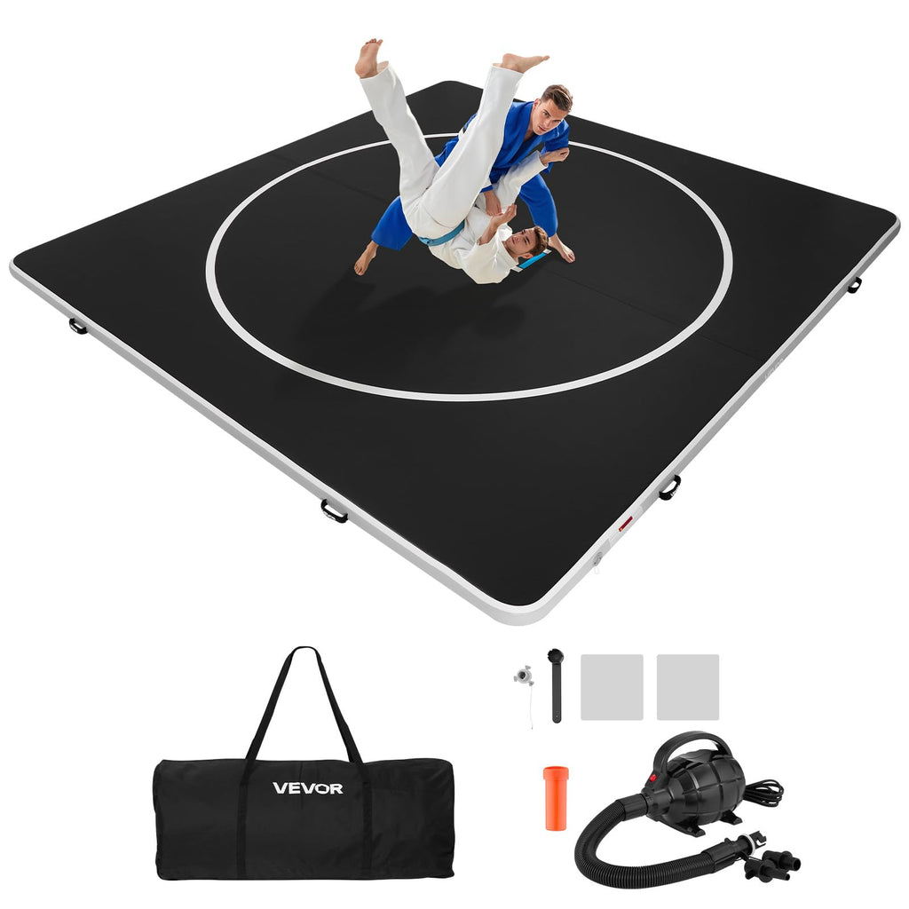 VEVOR Wrestling Mat, Martial Arts Thick Mat for Home Gym Exercise, PVC or Inflatable Training Mats with Circles,for Gymnastics, Tatami, Jiu Jitsu BJJ MMA Judo, Black