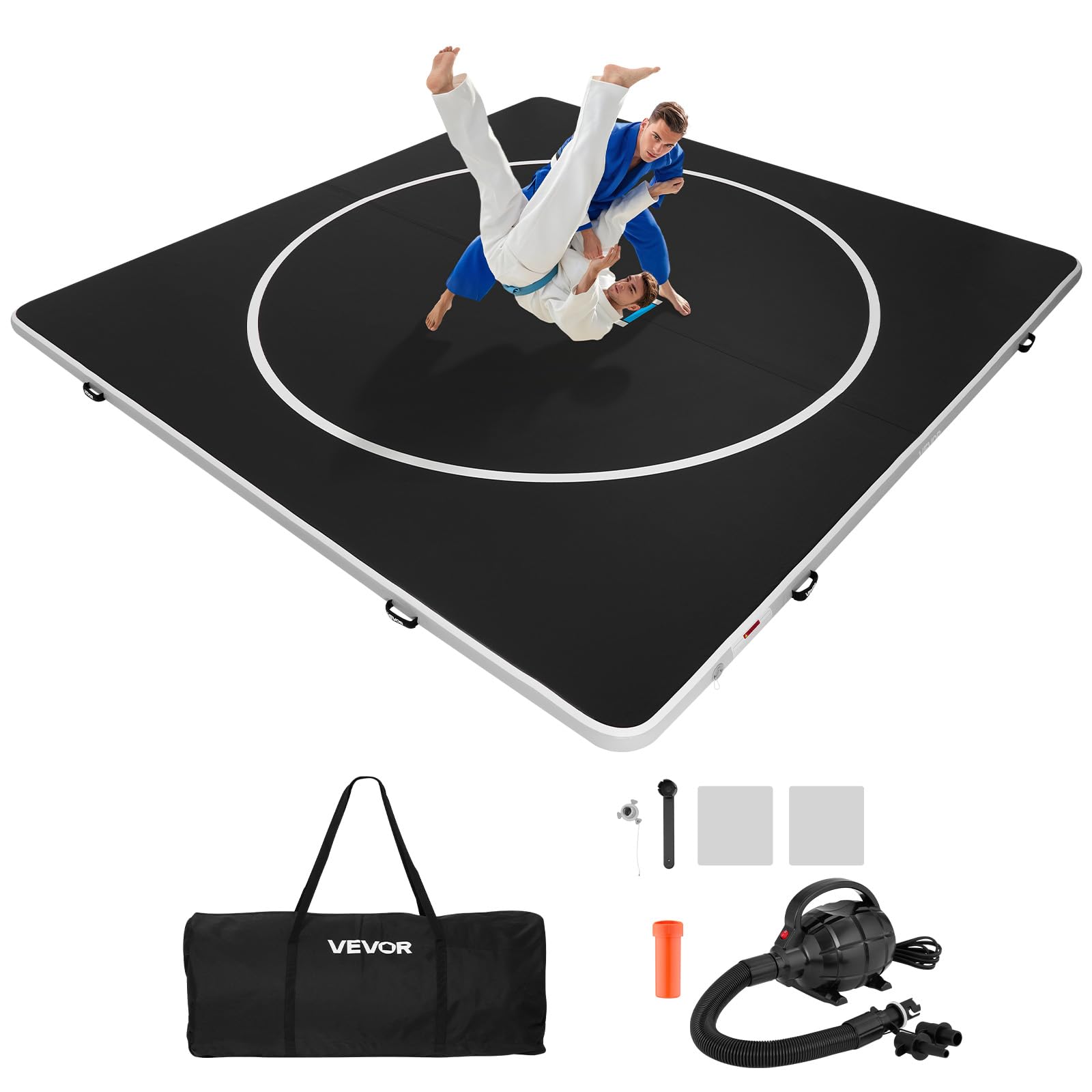 VEVOR Wrestling Mat, Martial Arts Thick Mat for Home Gym Exercise, PVC or Inflatable Training Mats with Circles,for Gymnastics, Tatami, Jiu Jitsu BJJ MMA Judo, Black