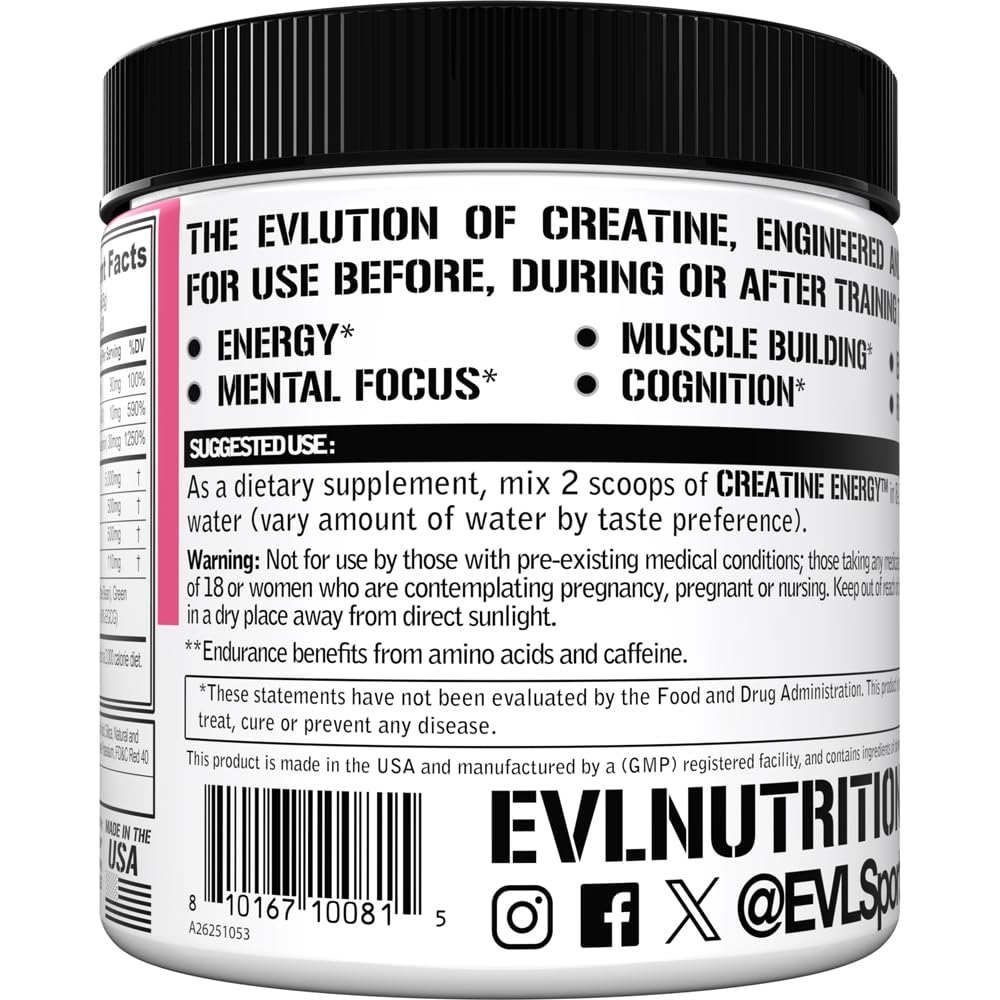 Evlution Nutrition Creatine 5000 - Supports Faster Recovery, Lean Muscle Growth & Performance - Pre & Post Workout Powder - 5000mg Pure Creatine Monohydrate Per Serving - 60 Servings - Unflavored