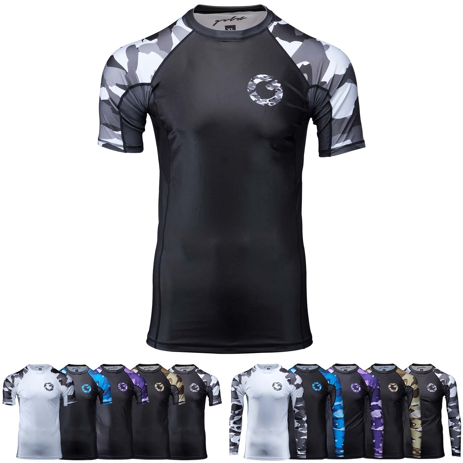 Gold BJJ Jiu Jitsu Rashguard - Camo Rash Guard Compression Shirt for No-Gi, Gi, & MMA