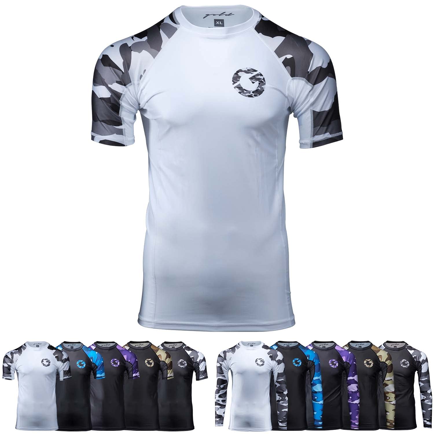 Gold BJJ Jiu Jitsu Rashguard - Camo Rash Guard Compression Shirt for No-Gi, Gi, & MMA