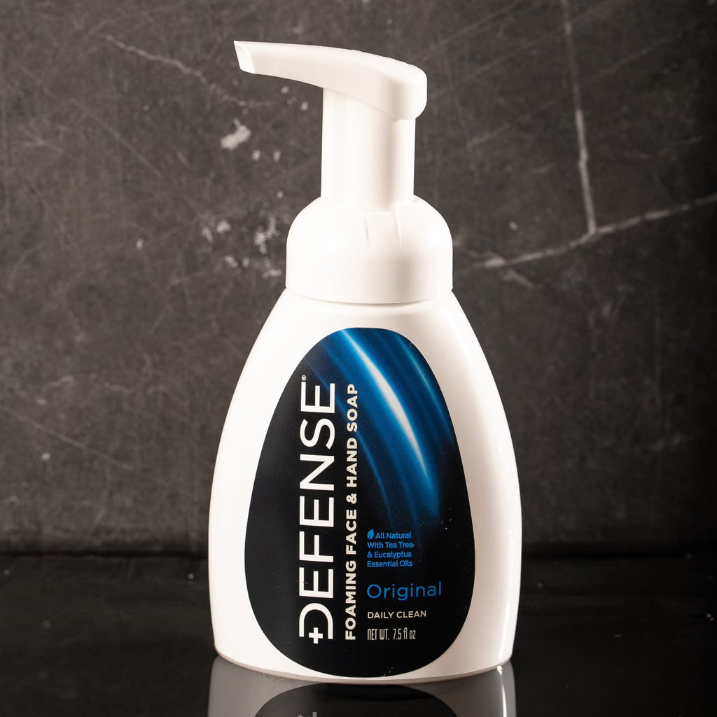 Defense Liquid Foaming Face & Hand Soap 7.5 Fl Oz with Tea Tree, Eucalyptus, Jojoba, Aloe Vera, Olive & Coconut Oils