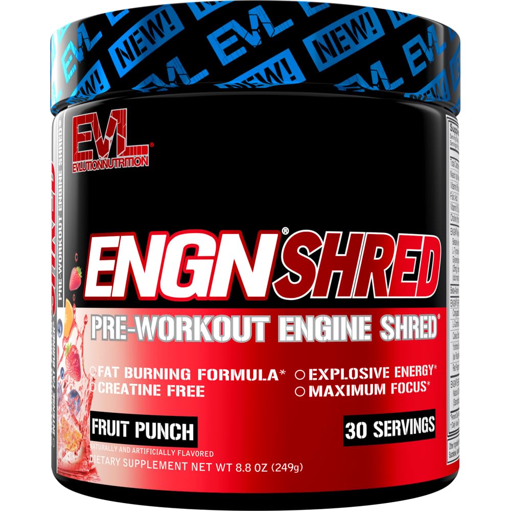 EVL Ultimate Pre Workout Powder - Thermogenic Fat Burner Preworkout Powder Drink for Lasting Energy Focus and Stamina - ENGN Shred Intense Fat Burning Creatine Free Preworkout Drink - Cherry Limeade