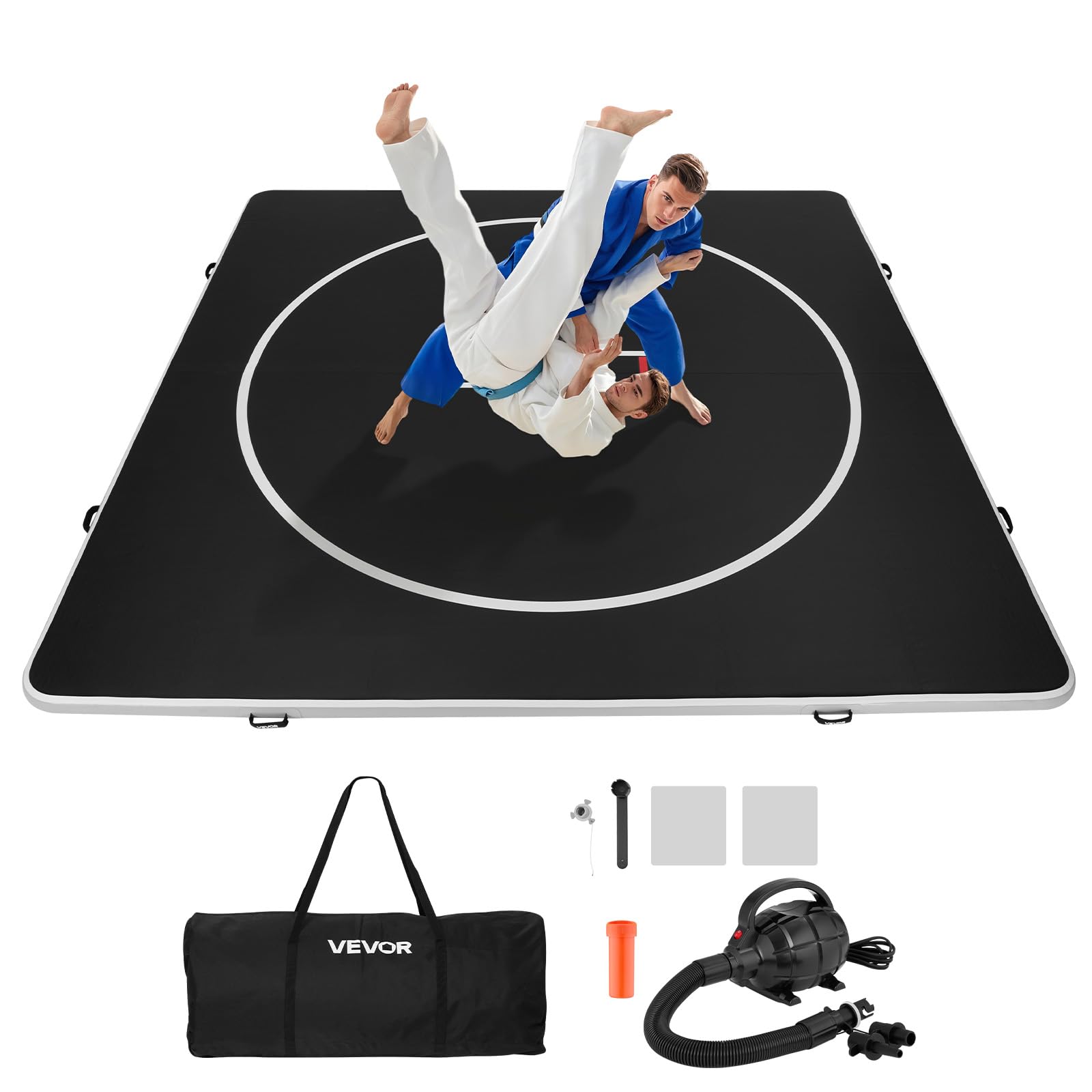 VEVOR Wrestling Mat, Martial Arts Thick Mat for Home Gym Exercise, PVC or Inflatable Training Mats with Circles,for Gymnastics, Tatami, Jiu Jitsu BJJ MMA Judo, Black