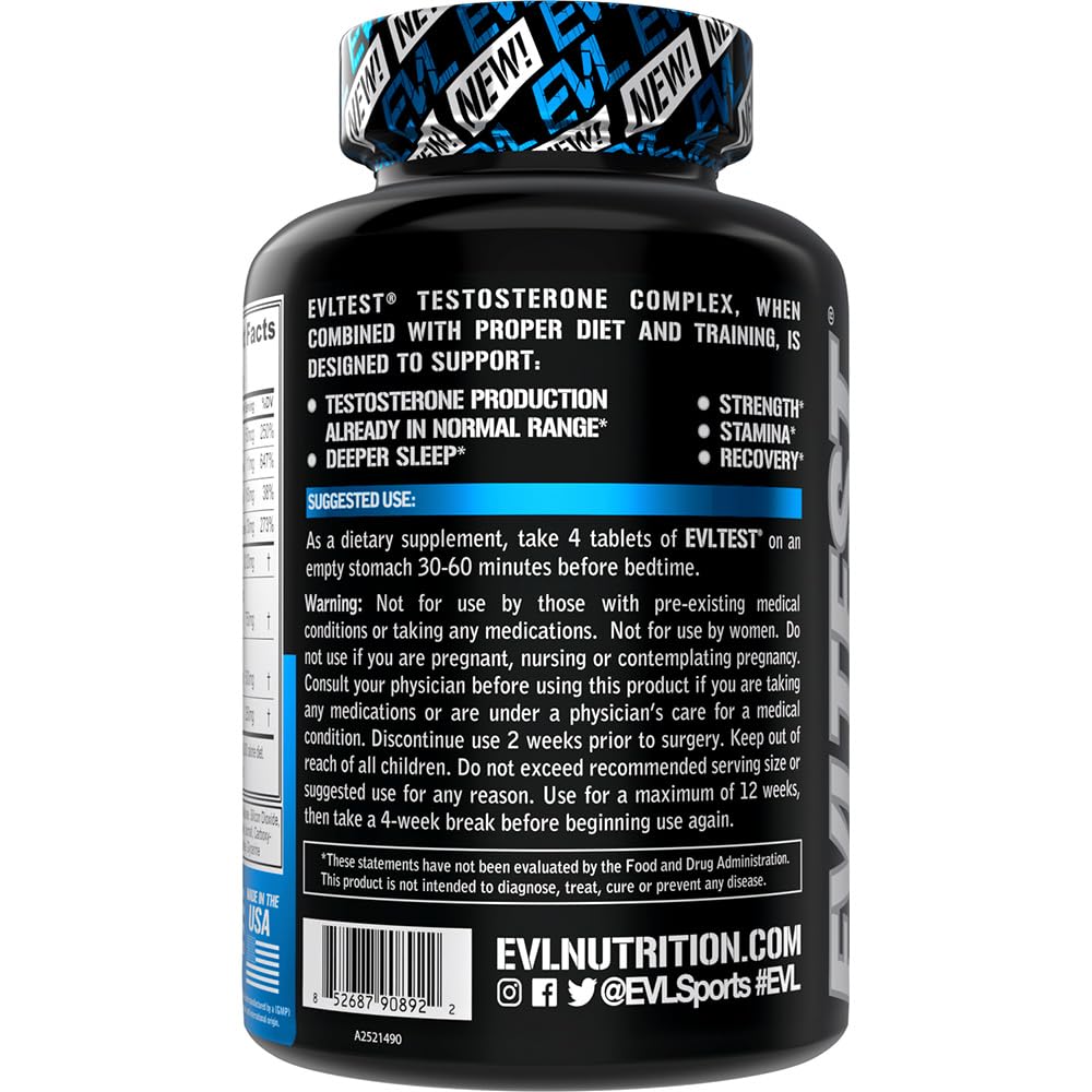 EVL Complete Testosterone Booster for Men - Post Workout Recovery Testosterone Supplement with DIM Plus D Aspartic Acid and Tribulus - EVLTest Estrogen Blocker for Men Post Workout Supplement