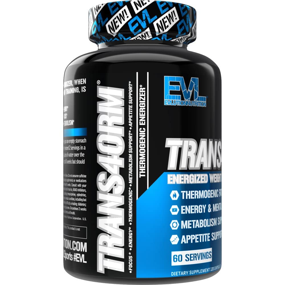 EVL Thermogenic Fat Burner Support - Fast Acting Weight Loss Energy and Appetite Support - Trans4orm Green Tea Supplement for Men and Women - 60 Servings
