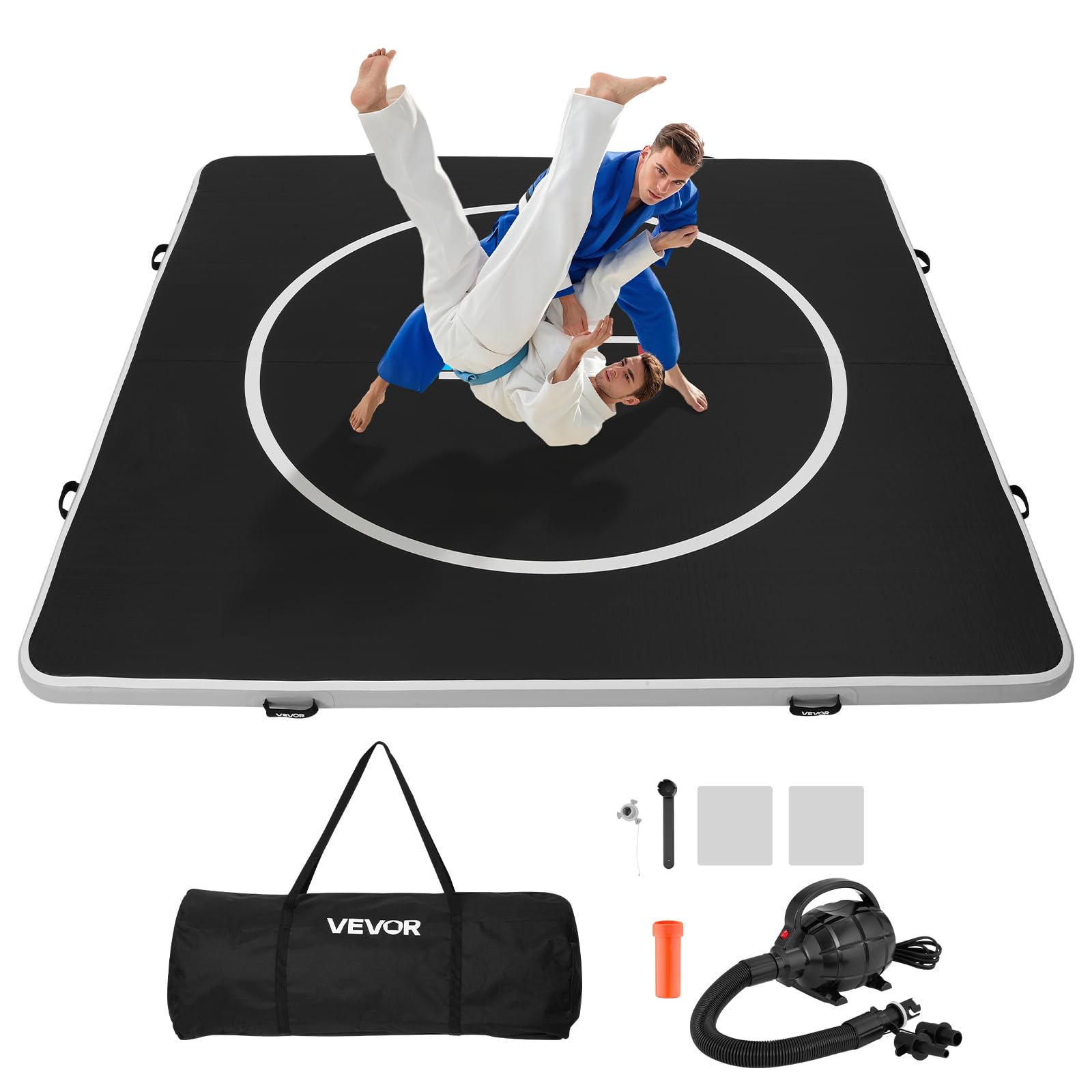 VEVOR Wrestling Mat, Martial Arts Thick Mat for Home Gym Exercise, PVC or Inflatable Training Mats with Circles,for Gymnastics, Tatami, Jiu Jitsu BJJ MMA Judo, Black
