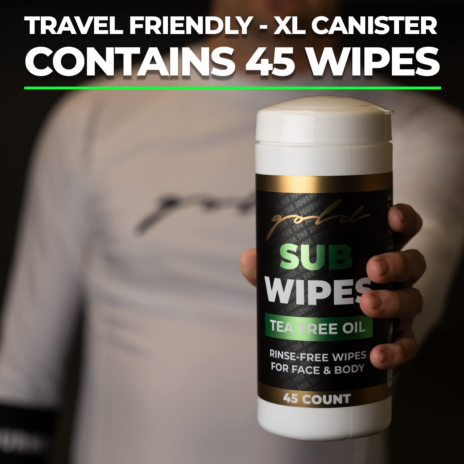 Gold BJJ Jiu Jitsu Wipes [XL 45 Count] Tea Tree Oil Face and Body Wipe - Cleansing Skin Defense for Martial Arts & Wrestling