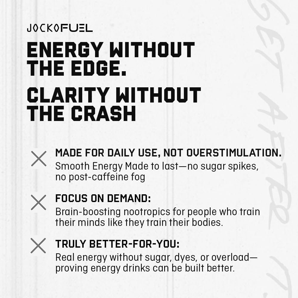 Jocko Fuel Blue Raspberry Energy Drink, 12 Pack, 0 Sugar, 95mg Caffeine, Supports Brain Health