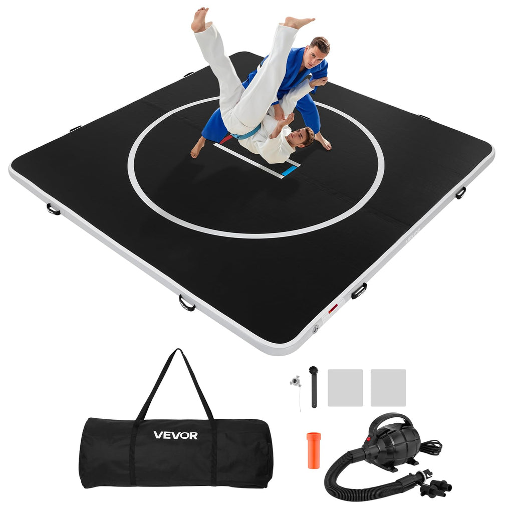 VEVOR Wrestling Mat, Martial Arts Thick Mat for Home Gym Exercise, PVC or Inflatable Training Mats with Circles,for Gymnastics, Tatami, Jiu Jitsu BJJ MMA Judo, Black