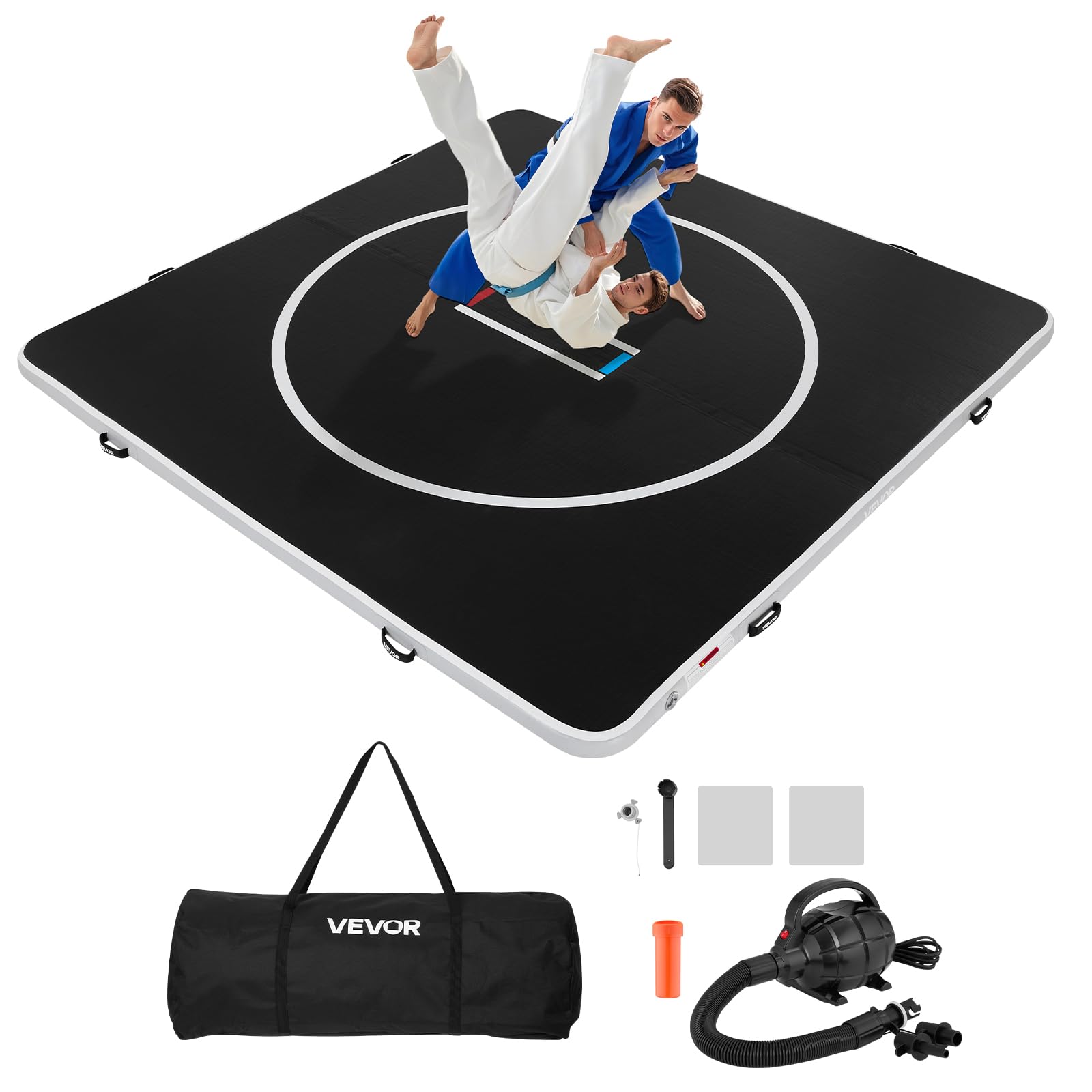VEVOR Wrestling Mat, Martial Arts Thick Mat for Home Gym Exercise, PVC or Inflatable Training Mats with Circles,for Gymnastics, Tatami, Jiu Jitsu BJJ MMA Judo, Black