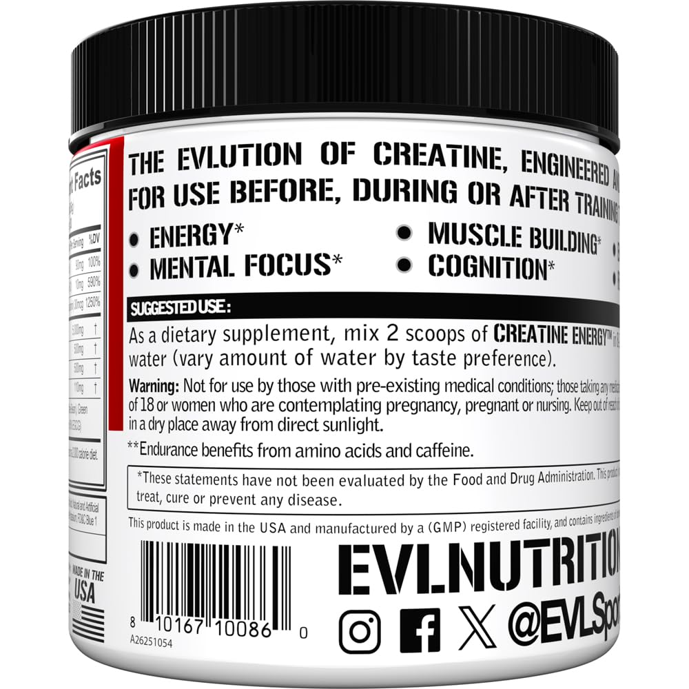Evlution Nutrition Creatine 5000 - Supports Faster Recovery, Lean Muscle Growth & Performance - Pre & Post Workout Powder - 5000mg Pure Creatine Monohydrate Per Serving - 60 Servings - Unflavored