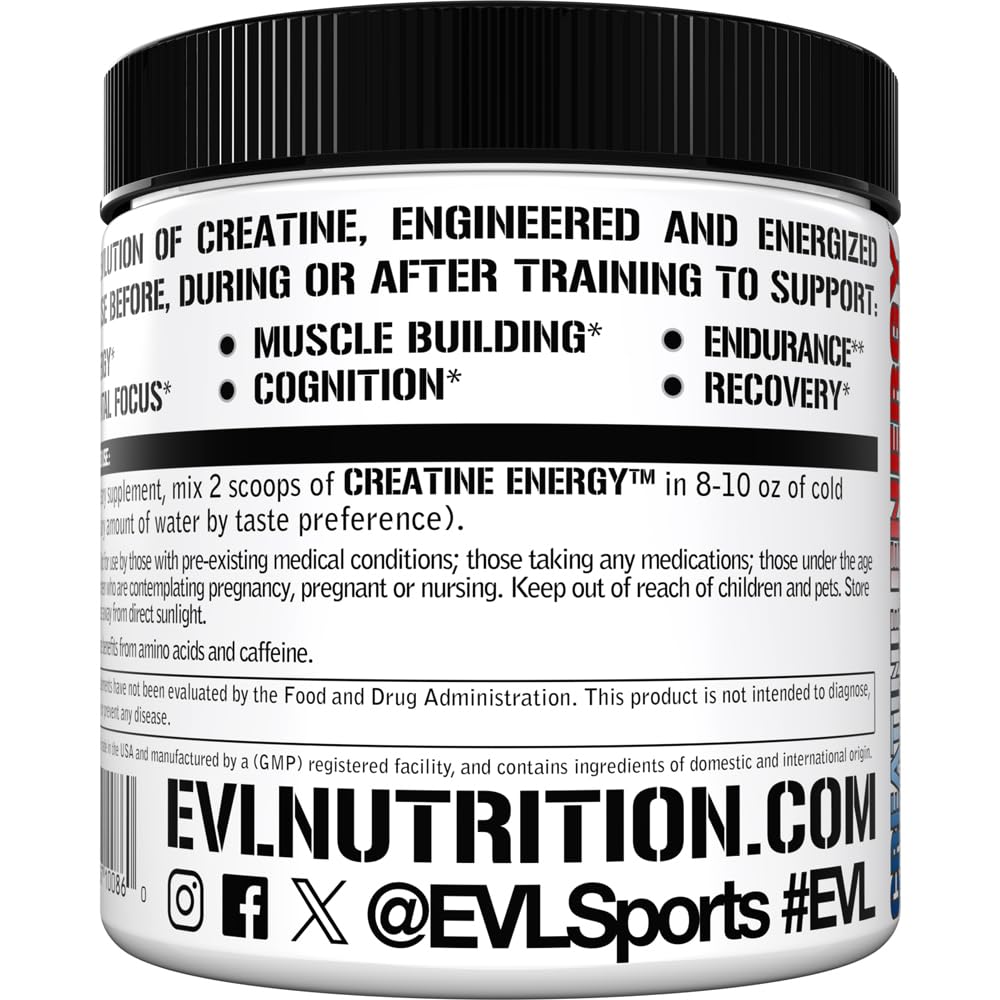 Evlution Nutrition Creatine 5000 - Supports Faster Recovery, Lean Muscle Growth & Performance - Pre & Post Workout Powder - 5000mg Pure Creatine Monohydrate Per Serving - 60 Servings - Unflavored