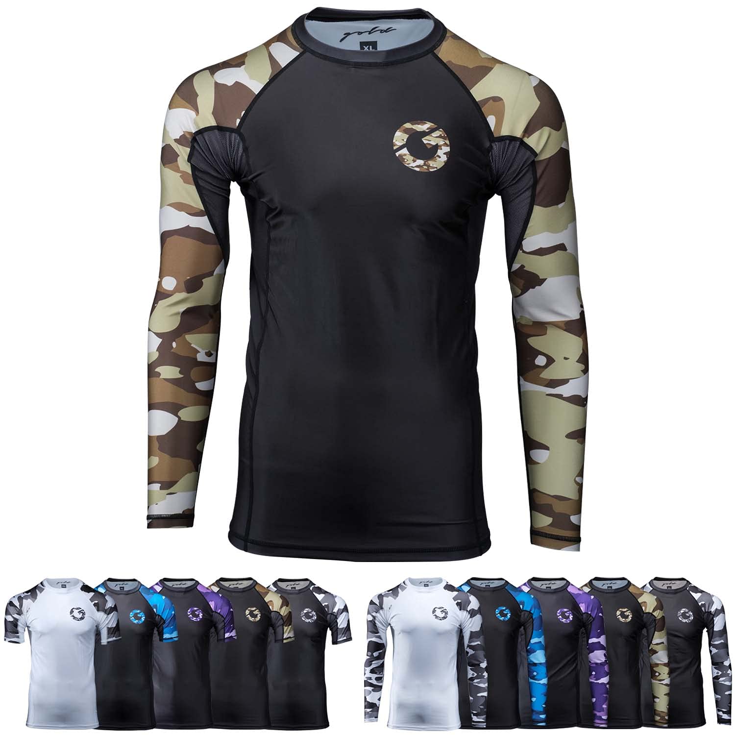 Gold BJJ Jiu Jitsu Rashguard - Camo Rash Guard Compression Shirt for No-Gi, Gi, & MMA