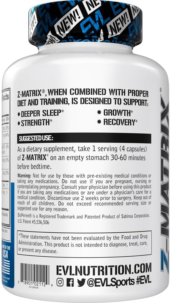 Evlution EVL Post Workout Recovery Supplement - Magnesium and Zinc - ZMatrix Zinc Magnesium Aspartate Muscle Recovery Supplement for Sleep Support and Muscle Health