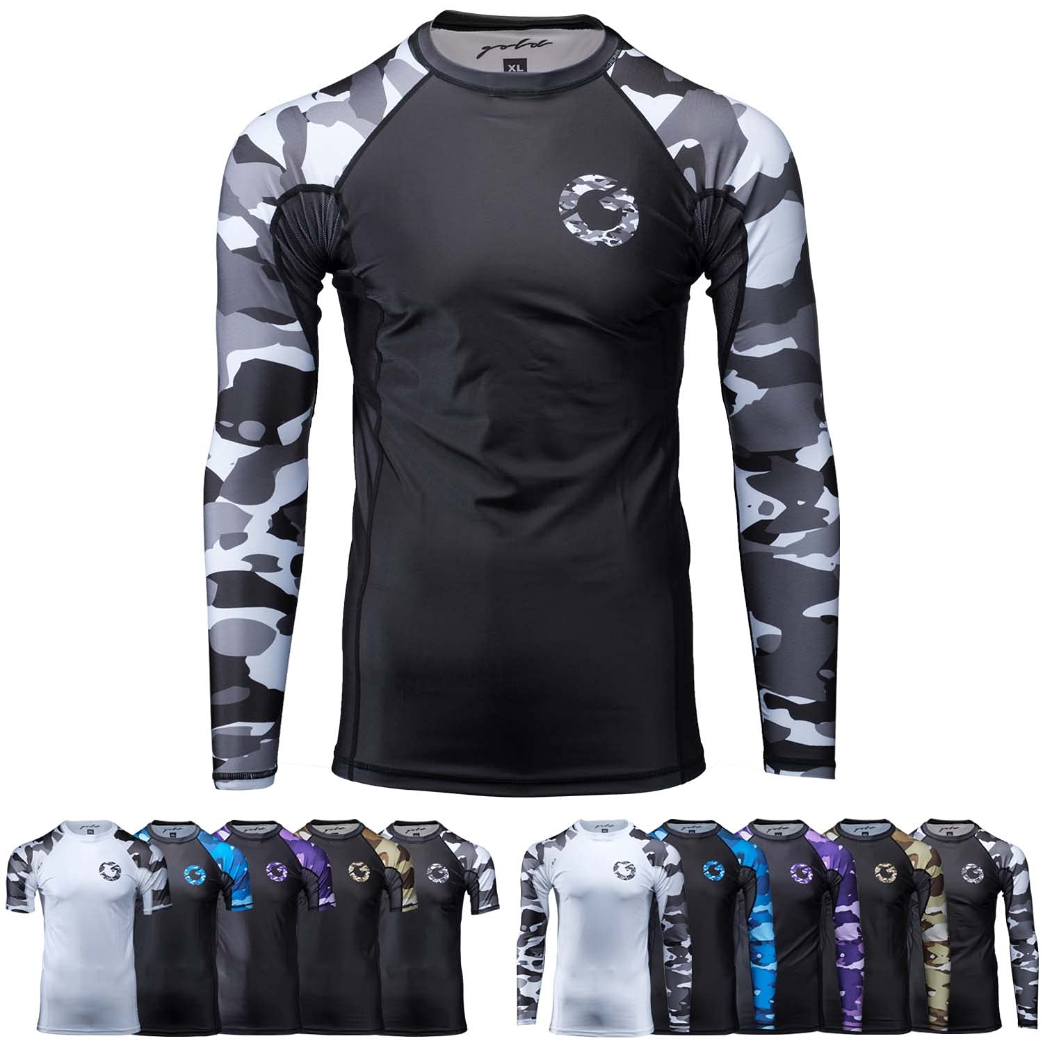 Gold BJJ Jiu Jitsu Rashguard - Camo Rash Guard Compression Shirt for No-Gi, Gi, & MMA