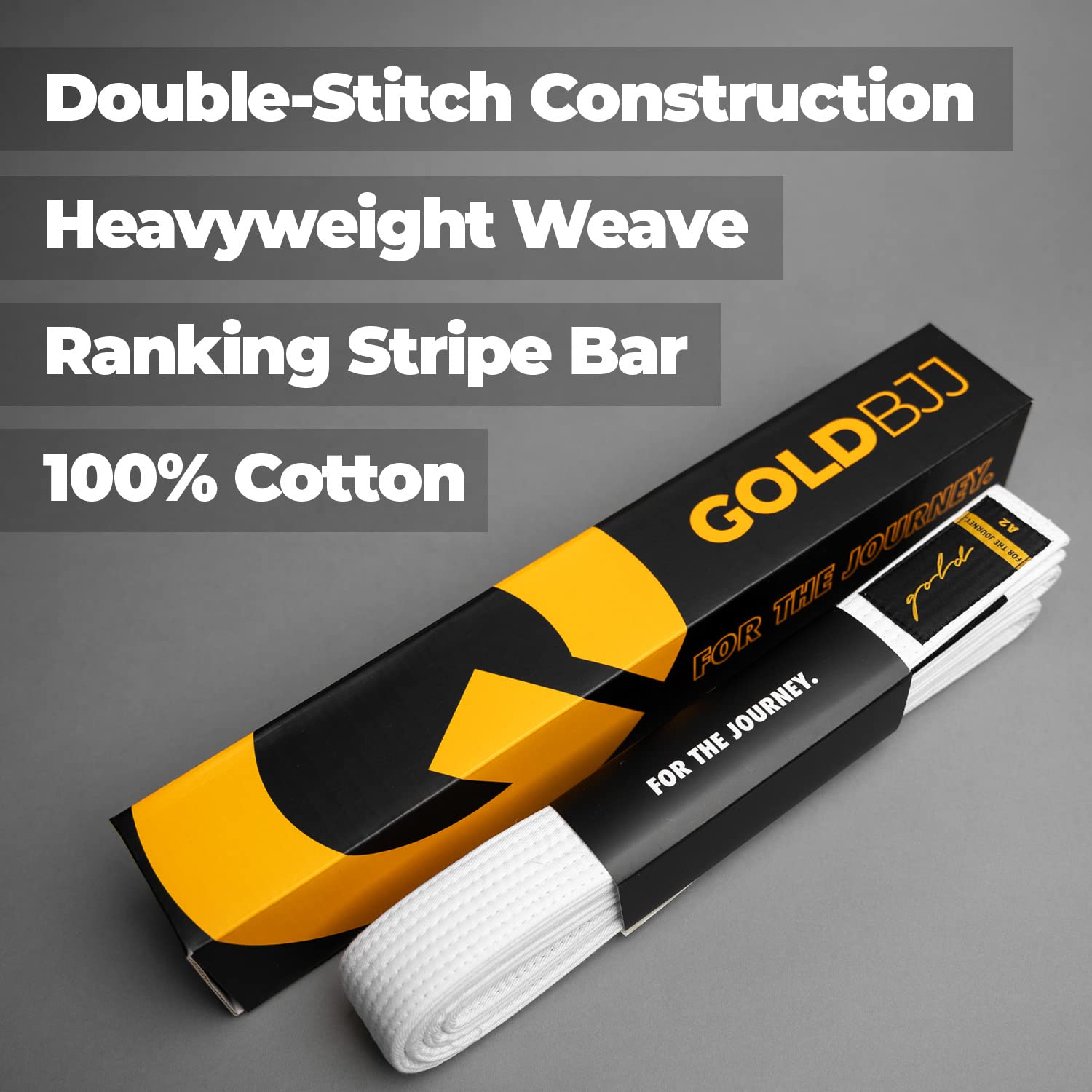 Gold BJJ Jiu Jitsu Belt - Premium Belts with Rank Bar for Stripes - IBJJF Competition Approved