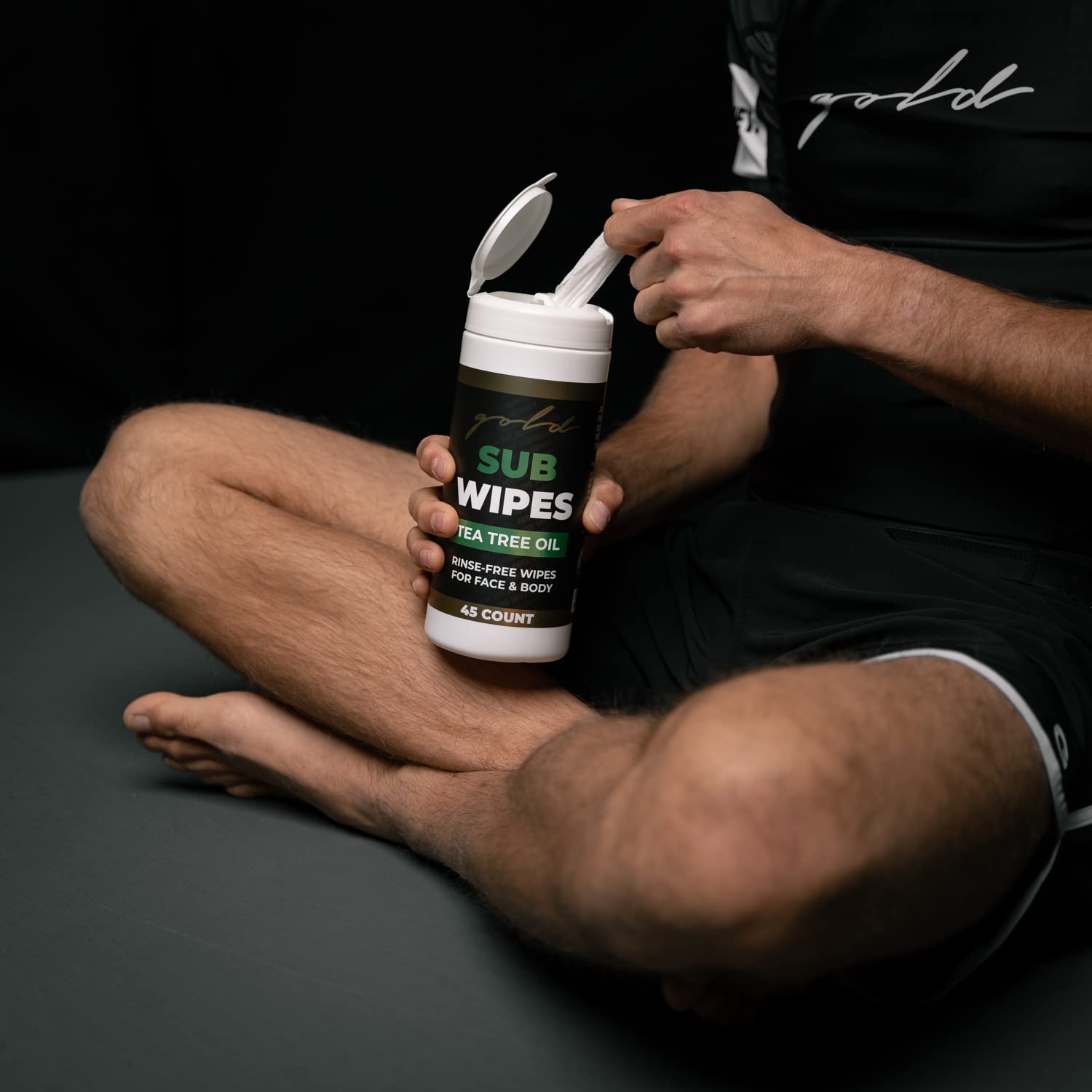 Gold BJJ Jiu Jitsu Wipes [XL 45 Count] Tea Tree Oil Face and Body Wipe - Cleansing Skin Defense for Martial Arts & Wrestling