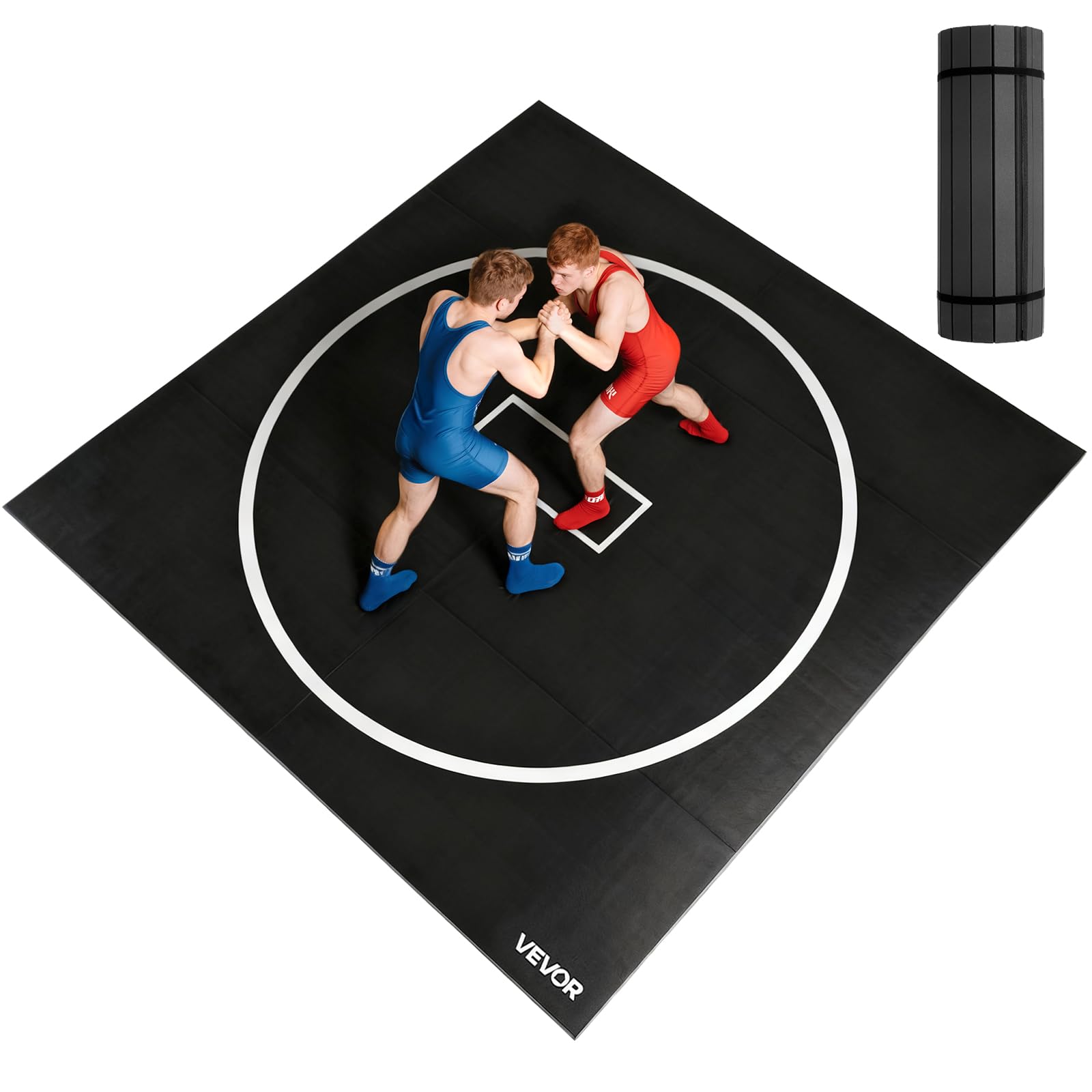 VEVOR Wrestling Mat, Martial Arts Thick Mat for Home Gym Exercise, PVC or Inflatable Training Mats with Circles,for Gymnastics, Tatami, Jiu Jitsu BJJ MMA Judo, Black