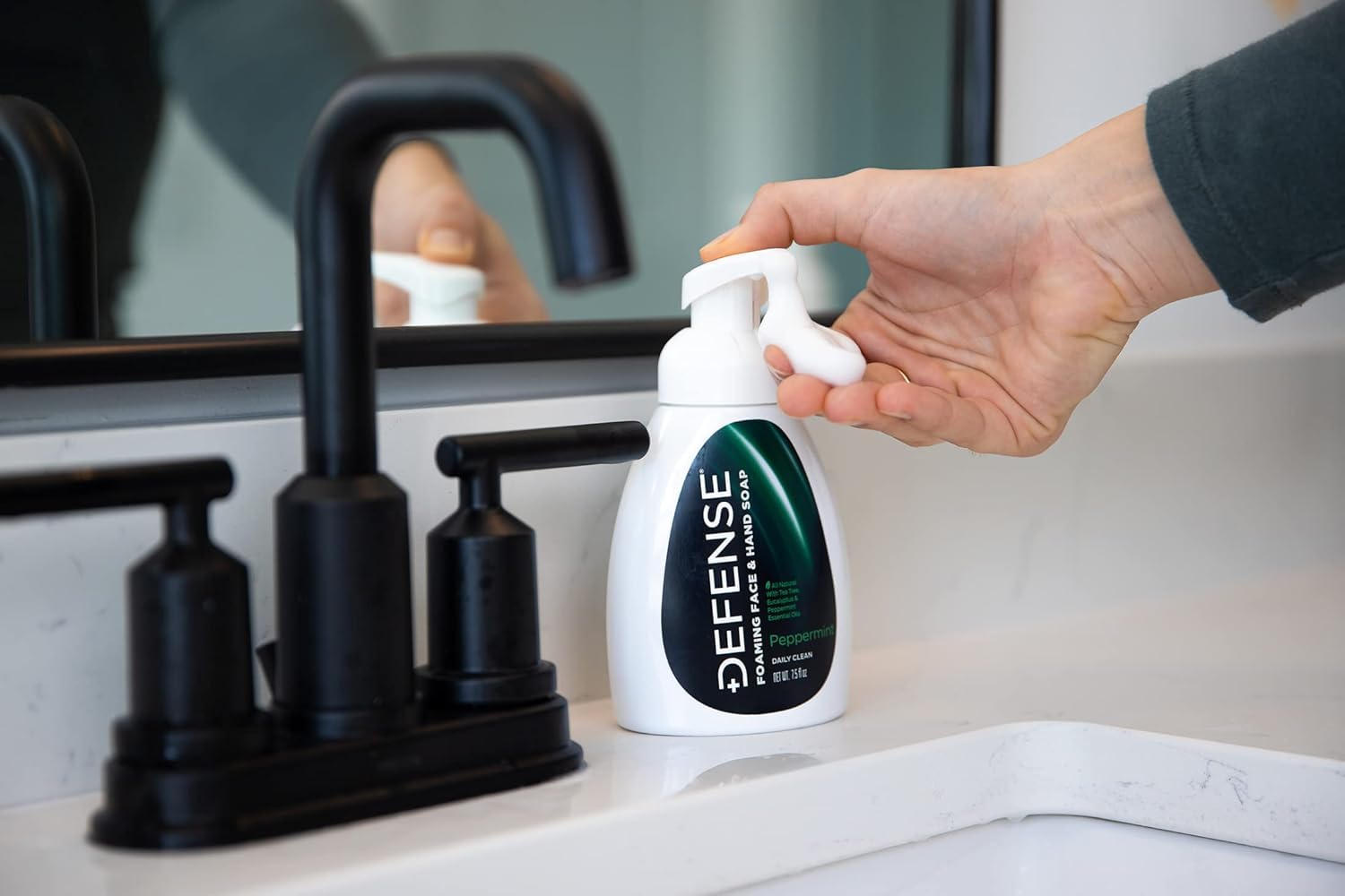 Defense Liquid Foaming Face & Hand Soap 7.5 Fl Oz with Tea Tree, Eucalyptus, Jojoba, Aloe Vera, Olive & Coconut Oils