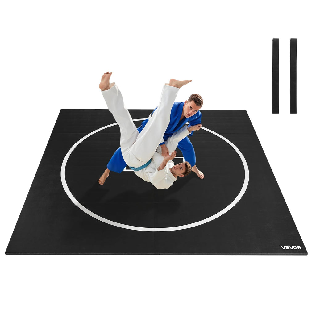 VEVOR Wrestling Mat, Martial Arts Thick Mat for Home Gym Exercise, PVC or Inflatable Training Mats with Circles,for Gymnastics, Tatami, Jiu Jitsu BJJ MMA Judo, Black