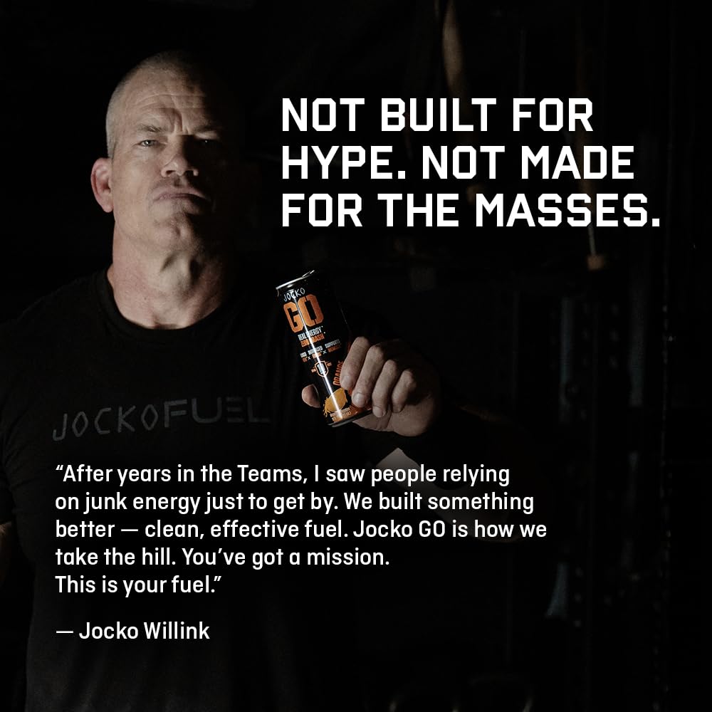 Jocko Fuel Blue Raspberry Energy Drink, 12 Pack, 0 Sugar, 95mg Caffeine, Supports Brain Health