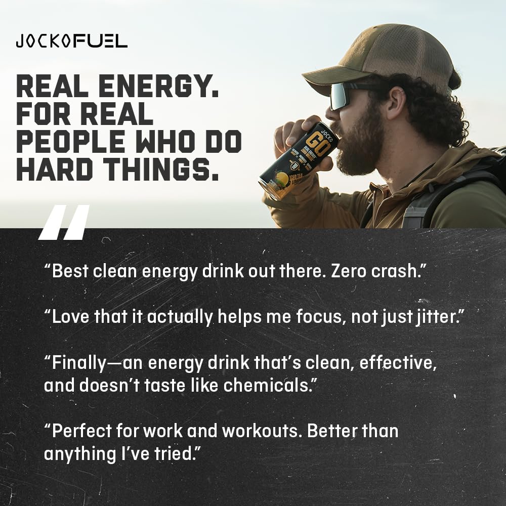 Jocko Fuel Blue Raspberry Energy Drink, 12 Pack, 0 Sugar, 95mg Caffeine, Supports Brain Health