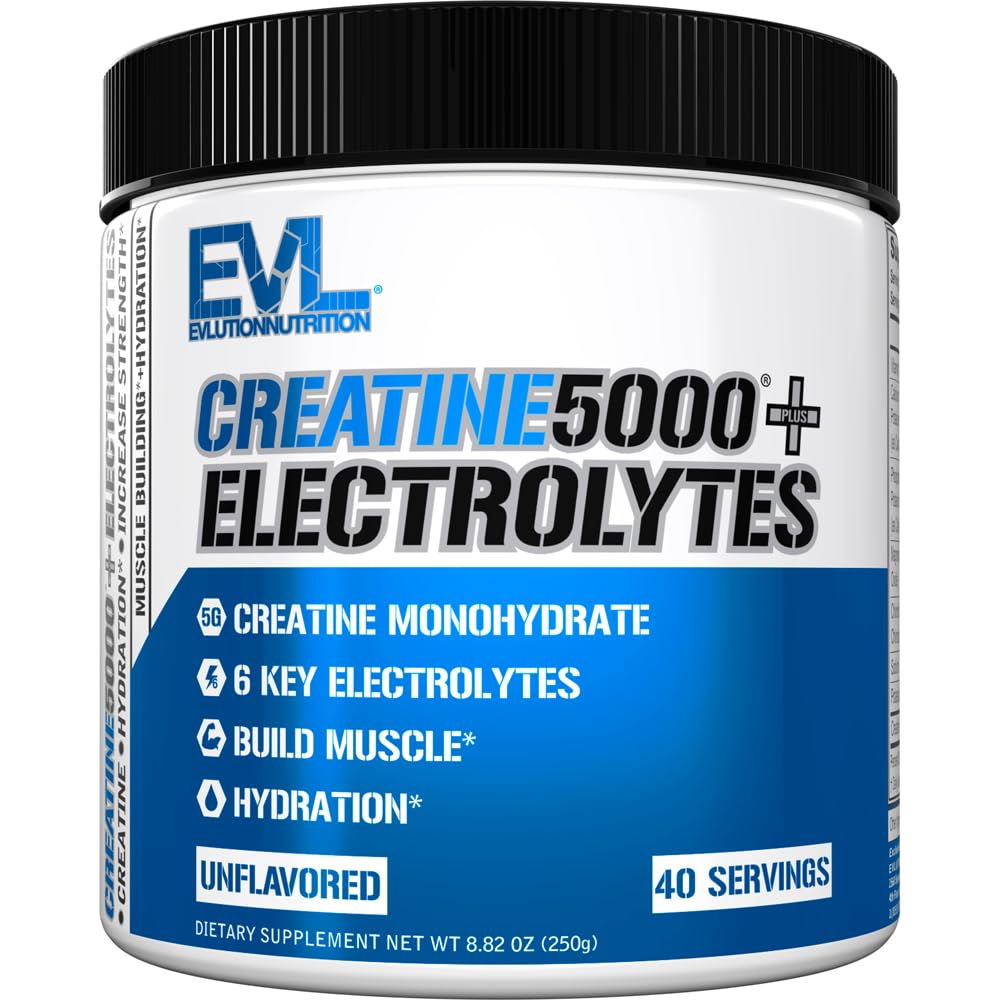 Evlution Nutrition Creatine 5000 - Supports Faster Recovery, Lean Muscle Growth & Performance - Pre & Post Workout Powder - 5000mg Pure Creatine Monohydrate Per Serving - 60 Servings - Unflavored