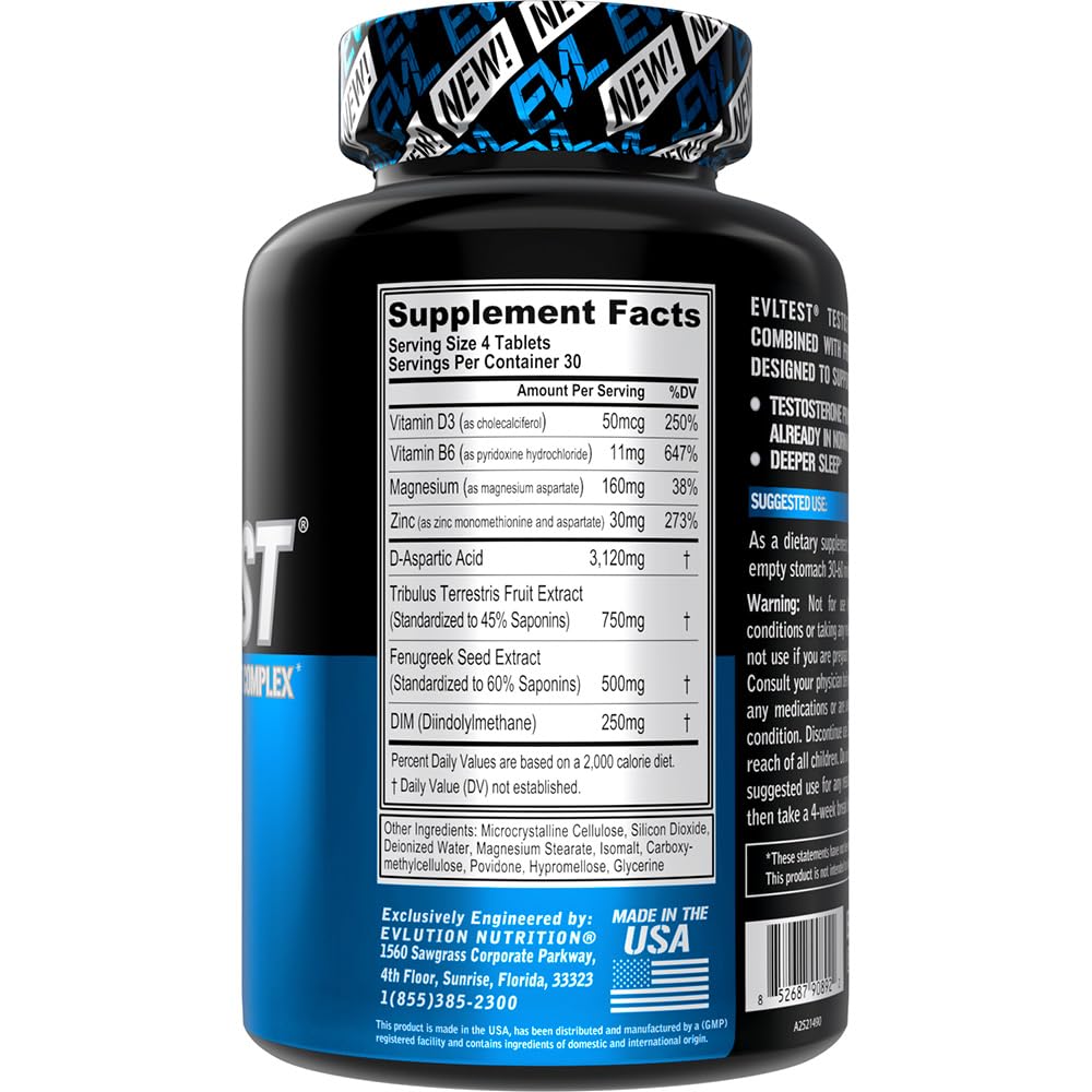 EVL Complete Testosterone Booster for Men - Post Workout Recovery Testosterone Supplement with DIM Plus D Aspartic Acid and Tribulus - EVLTest Estrogen Blocker for Men Post Workout Supplement