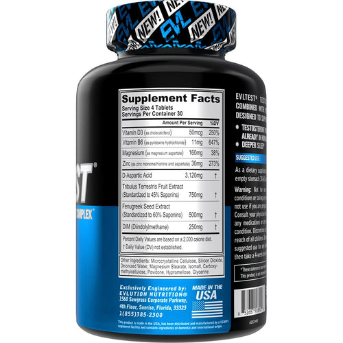 EVL Complete Testosterone Booster for Men - Post Workout Recovery Testosterone Supplement with DIM Plus D Aspartic Acid and Tribulus - EVLTest Estrogen Blocker for Men Post Workout Supplement