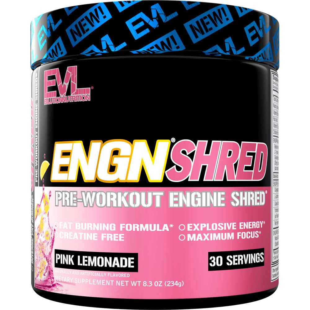 EVL Ultimate Pre Workout Powder - Thermogenic Fat Burner Preworkout Powder Drink for Lasting Energy Focus and Stamina - ENGN Shred Intense Fat Burning Creatine Free Preworkout Drink - Cherry Limeade
