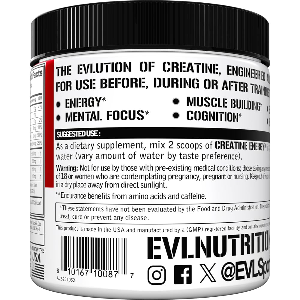Evlution Nutrition Creatine 5000 - Supports Faster Recovery, Lean Muscle Growth & Performance - Pre & Post Workout Powder - 5000mg Pure Creatine Monohydrate Per Serving - 60 Servings - Unflavored