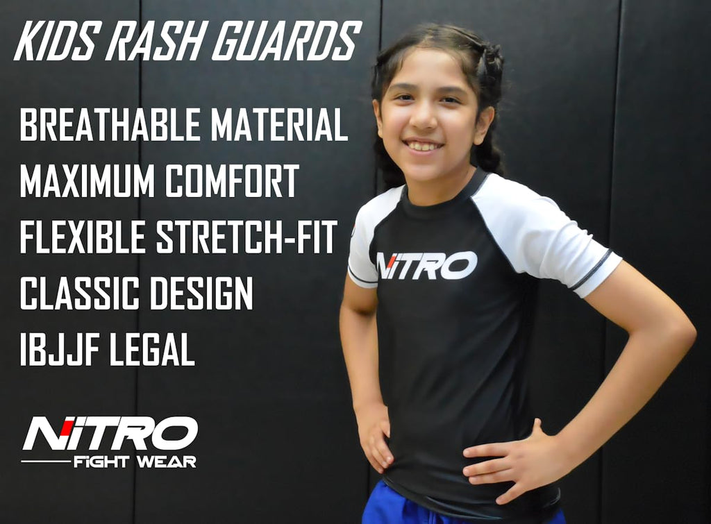 Kids BJJ Rash Guard - Brazilian Jiu Jitsu MMA Compression Shirt - Short Sleeve Rashguard