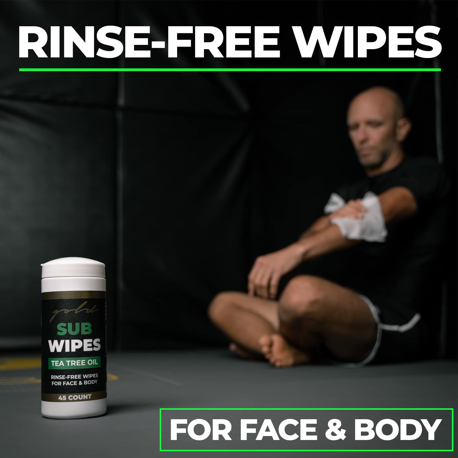 Gold BJJ Jiu Jitsu Wipes [XL 45 Count] Tea Tree Oil Face and Body Wipe - Cleansing Skin Defense for Martial Arts & Wrestling