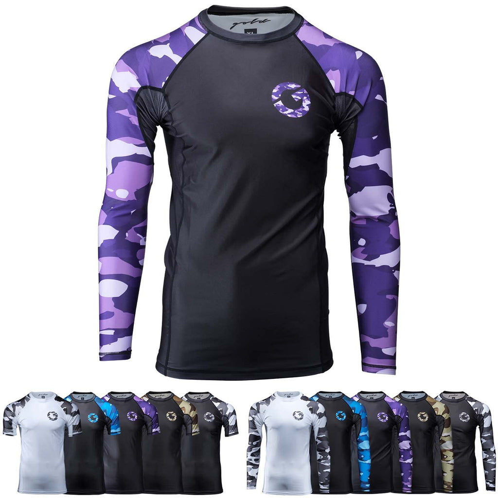 Gold BJJ Jiu Jitsu Rashguard - Camo Rash Guard Compression Shirt for No-Gi, Gi, & MMA