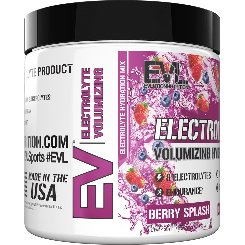 Evlution Ultimate Electrolytes Powder Hydration Drink - Quick Replenishing Hydration Powder Drink Mix with 8 Key Electrolytes and Antioxidants - Vegan Gluten Free Keto Friendly Blend (Berry Splash)