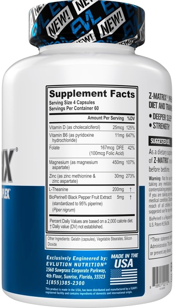 Evlution EVL Post Workout Recovery Supplement - Magnesium and Zinc - ZMatrix Zinc Magnesium Aspartate Muscle Recovery Supplement for Sleep Support and Muscle Health