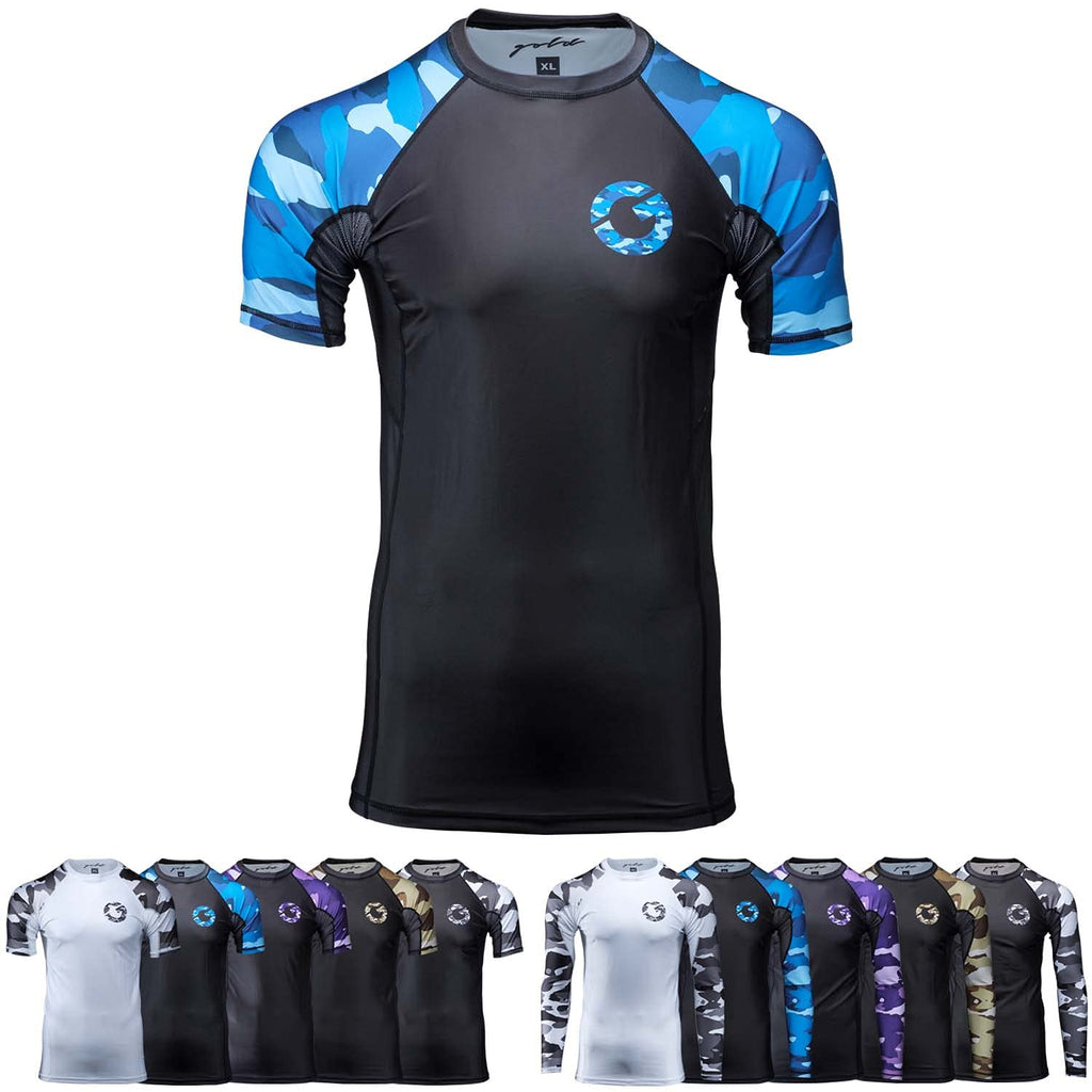 Gold BJJ Jiu Jitsu Rashguard - Camo Rash Guard Compression Shirt for No-Gi, Gi, & MMA